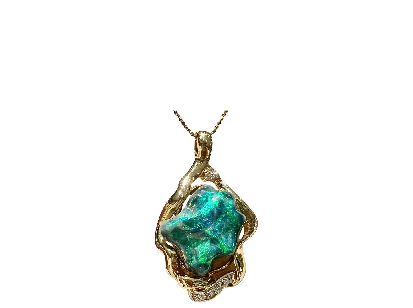 Yellow Gold 18.00CT Black Opal & Diamonds Pendant