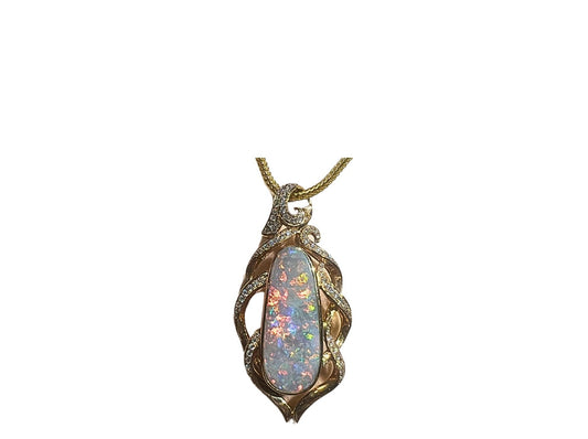 Yellow Gold 8.15CT Australian Black Opal & 0.49CT Diamonds Pendant