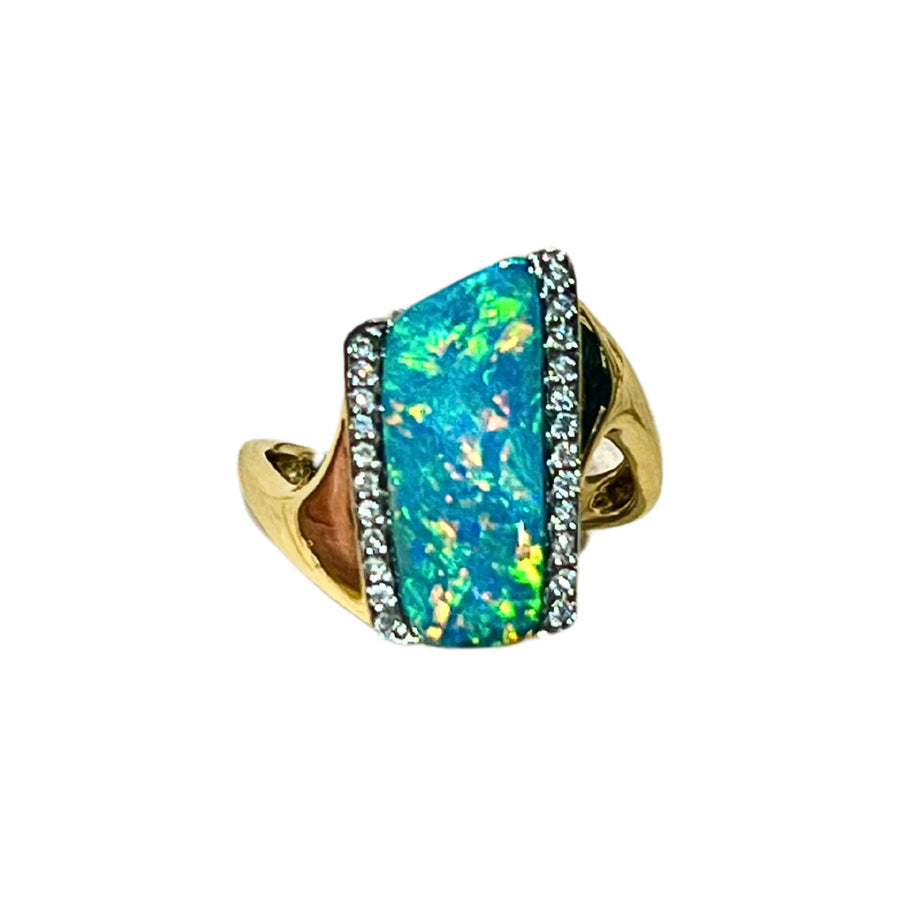 Yellow Gold Boulder Opal Ring - "Radiantia"