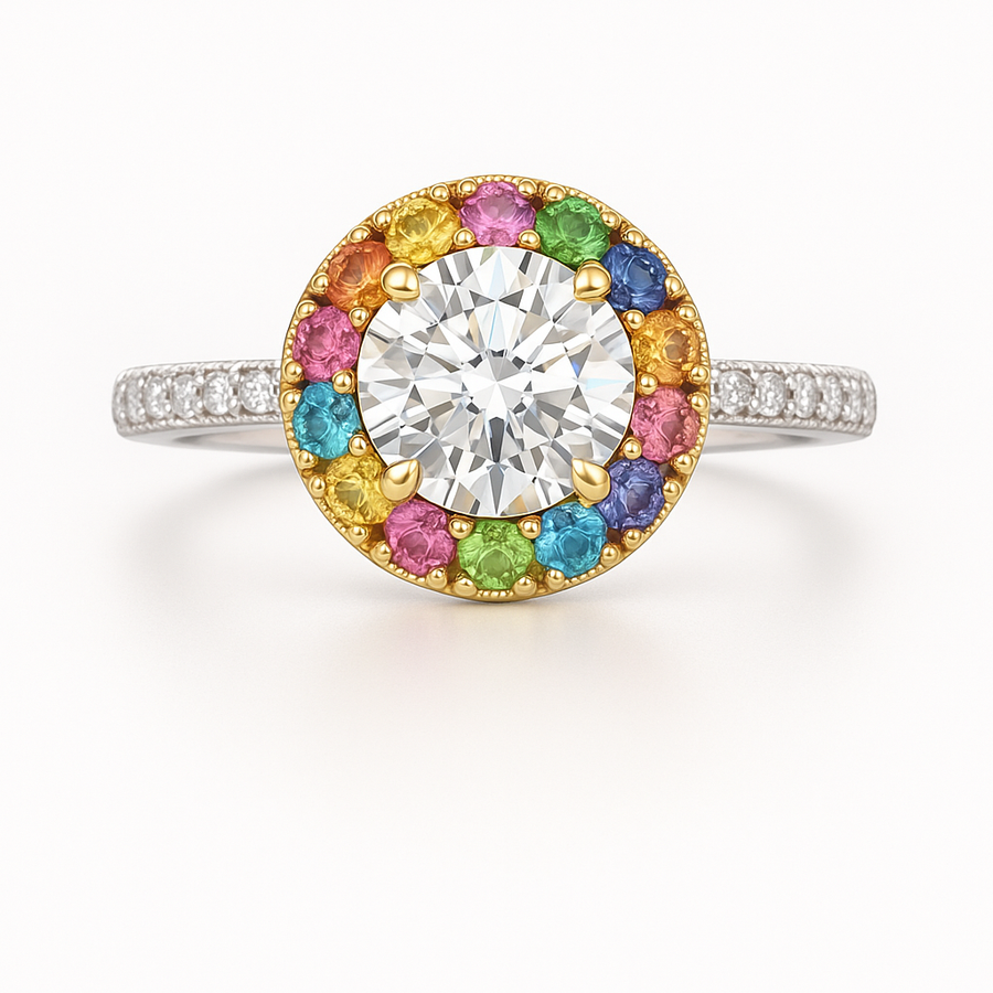 'Spectrum Radiance' Diamond - Sapphires Engagement Ring