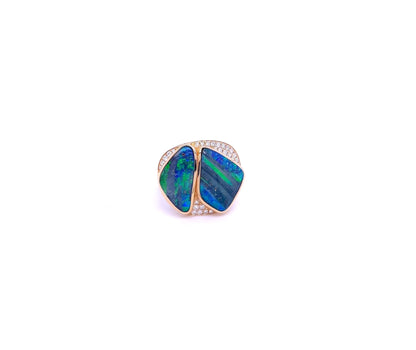 Yellow Gold Boulder Opal Diamond Ring - "Refinado"